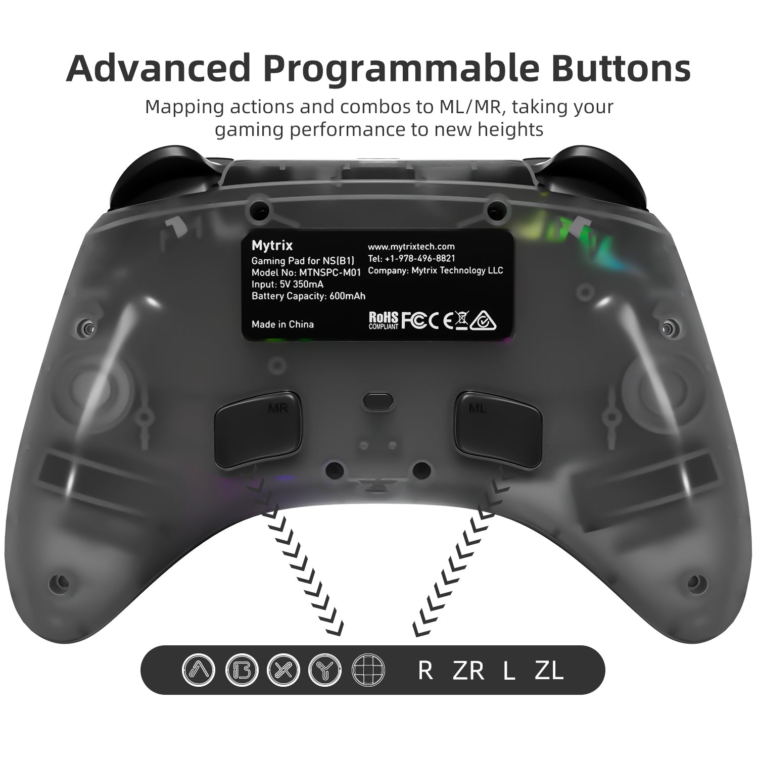Mytrix Zero-Kirin Wireless Pro RGB Controller With Programmable Back Buttons And Turbo Mytrix Zero-Kirin Wireless Pro RGB Controller With Programmable Back Buttons And Turbo